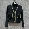 Contrasterende kleur dames slanke jas mode gebreid vest met lange mouwen jas van hoge kwaliteit blouse stijlvolle trui tops