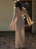 Basic Casual Dresses Sexy Knittted Backless Lantern Long Sleeve Solid Maxi Dres O Neck Lace Up Slim A Line Vestidos Elegant Ladies Robe 2023 230830