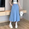 Skirts Maxi Jeans Long Skirt Summer Women 2023 Fashion Vintage Elegant High Waist Pleated Blue Party Denim