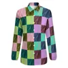 Damesblouses Kleurrijke Colorblock-blouse Dambord Grappig aangepast vrouwelijk Street Fashion-shirt met lange mouwen Lente Oversize Top