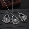 Necklace Earrings Set Boho Silver Color Drop Women 2023 Orecchini Jewelry Vintage Blue Flower Heart Shape Chain