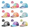 6 Style Baseballs Hut Pferdeschwanz Baseball Mütze gewaschene Baumwoll-Trucker-Kappe Snapback Tie-Dye Bunte Mesh Cap DB626