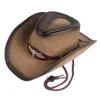 Breda Brim Hatts Bucket Classical Unisex Leather Cowboy Hat Men Western för pappa Gentleman Lady Sombrero Hombre Jazz Caps Bra paket 230830