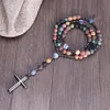 Pendant Necklaces Vintage Catholic 5-decade Rosary Necklace Natural Matte Stone Hematite Cross Necklace for Women Men Handmade Jewelry Dropship 230831