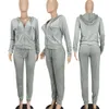 Designer Velvet Tracksuits Women Fall Winter Sweatsuits Lång ärm Huvajacka och Sweatpants Två 2 -delade uppsättningar Velor Outfits Bulk Partihandel kläder 10090