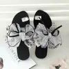 Pantofole da donna con fiocco piatto con strass sandali con punta e anello da spiaggia, infradito