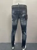 Jeans da uomo Primavera ed Estate Moda Uomo Lavaggio Usura Foro Patch Vernice Taglio tridimensionale Piccoli piedi Uomo blu scuro