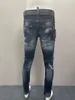 Jeans pour hommes printemps et été mode hommes lavage vêtements trou patch peinture coupe tridimensionnelle petits pieds bleu foncé homme