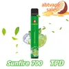 Оригинальный Sunfire TPD 700 Puffs Одноразовый Vape 2 мл предварительно заполнен 10 зарегистрированных ароматов 20 мг 550 мАч батареи TPD, соответствующий пара