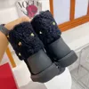 Warme Winterstiefel aus Wolle, Rindsleder, Knöchel, lässig, Slip-On, klobige Plattform, Halbstiefel, Damen-Outdoor-Schuhe, Luxus-Designer-Flachschuhe, Größe 35–40, mit Box