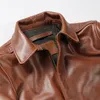 Chaqueta de piloto A2 de piel sintética de color marrón oscuro para hombre, estilo militar, talla grande 5XL, Piel de vaca Natural, abrigo auténtico de aviación de otoño 230831