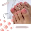 Unghie finte 24 pezzi per le donne Punte corte del piede Quadrate francesi con copertura completa Unghie finte sfumate rosa