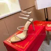 ボックスクリスタル装飾ラインストーンハイヒールサンダルRene Caovilla Cleo 95mmデザイナーAnkle Wraparound Womens Sandal