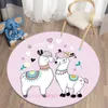 Karikatür Alpaca Pet Pad Yuvarlak Halı Zemin Paspaslı Oturma Odası Mutfak Mat Polyester Halı Piknik Mat Çocuk Odası Dekoru HKD230901