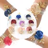 Decorative Flowers Girls Bridesmaid Wrist Wedding Prom Party Boutonniere Satin Rose Bracelet Fabric Hand Flower Decoration