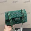 Three Size Classic Flap Women Crossbody Bag Matelasse Chain Quilted Green Patchwork Tweed Shoulder Bag Luxury Handbag Coin Purse Suitcase Designer Wallet 17 20 25CM