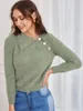 Women's Sweaters ZAFUL Fuzzy Knit Jumper Raglan Sleeve Buttoned Sweater Women Solid Color Warm Pullover Winter Autumn Tops