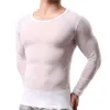 Men's T-Shirts Mens Undershirt Gay clothing Nylon Mesh Shirt See Through Sheer Long Sleeves T Shirts Sexy transparent shirt Underwear 230830