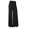 Pantalon femme couleur unie évasé dame ample Stretch plissé pantalon de salon taille haute jambe large Maxi Long pantalons de survêtement