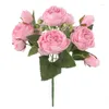 Decorative Flowers 9 Heads Artificial Peony Rose Pink White Silk Fake For DIY Living Room Home Garden Wedding Decoration