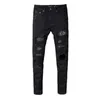 565 black with holes Men's patch stretch slim skinny high-street jeans