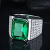 Cluster Ringen Vintage Mannelijke Vierkant Gesimuleerde Emerald Cz Ring 925 Sterling Zilver Engagement Wedding Band Voor Mannen Edelstenen Party Bijou