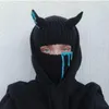 Party levererar demon horn mask huva stickad hatt kvinnor halloween cosplay mode vinter huvud täcke mössor vindtät hip hop balaclava för