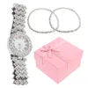 Wristwatches 2 Pcs Quartz Watch Bracelet Shiny Girls Lady Watches Sterling Silver Bracelets Women Women's