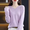 Women's Sweaters Cashmere Sweater Women's Knitting Sweater 100% Pure Merino Wool Winter Fashion Basic V-neck Chic Top Autumn Warm Pullover 230831