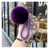 Porte-clés Longes Fluffy Fourrure Pompon Mode Charme Mignon Sac À Main Pendentif Voiture Porte-clés Chaîne Ornements Cadeau En Cuir Corde Porte-clés Tri Dherl