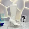 Ny topp qualit häxa knädekorativa stövlar pekade tå stilett klackar kalvskinn läder sule booties kvinnors lyxdesigner party skor fabrikskor storlek 35-41 låda