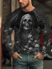 Camisetas masculinas Skull Ghost Halloween 3D impressas camisetas de manga comprida