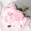 Kwiaty dekoracyjne rustykalny sztuczny bukiet róży 7 wielki jedwabny piwonii fałszywy kwiat na domową pannę młodą dekorację DIY Faux