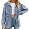 Women's Jackets Vintage Classic Long Sleeve Loose Button Pocket Denim Jacket Wax Jean For Women Womens Color