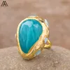 Wedding Rings Teardrop ite Ring For Women Bohemia Turquoise Lapis Stone Gold Plated Open Ring Jewelry Birthday Gifts For Her Dropship 230831