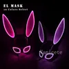 Maschere per feste Carnevale EL Wire Bunny Masque Masquerade LED Night Club Coniglio Masques Carnevale Compleanno Matrimonio Maschera per il viso T9I002437