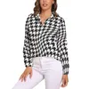 Blusas femininas houndstooth marinha blusa clássica impressão vintage retro personalizado feminino manga longa camisa casual outono roupas de grandes dimensões