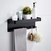 Полка ванной комнаты алюминиевая черная угловая полка квадратная ванна на стенах настенная настенная настенная стойка для хранения с крючками и полотенцем Bar236i