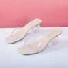 Slippers Comemore Kristalheldere transparante hak Vrouwelijke schoenen Middelhoge hakken Comfortabele zomer Damesmode Muilezels Slides