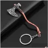 Keychains Lanyards God Of War 4 Kratos Axe Key Chain Guardian Shield Pendant Keychain For Women Men Fans Car Keyring Jewelry Drop De Dh96W