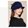 Шляпы с широкими полями, женская фетровая фетровая фетровая шляпа из 100% шерсти, женская асимметричная кепка с цветочным принтом и широкими полями, фетровая шляпа Fedora 230830