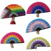 Party Favor Ups Rainbow Folding Fans Lgbt Colorf Hand-Held Fan For Women Men Pride Decoration Music Festival Events Dance Rave Suppl Dhsik