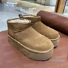 2023-5cm Platform Height Women Classic Mini Platform Boot Matte Fur Snow Boots Slippers Suede Wool Winter Ankle Sherpa Sweater Letter