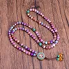 Подвесные ожерелья 8 мм фиолетовой имперал Jaspers Женское ожерелье Япопамала 108 Бисной ожерелье для ожерелья для бисера.