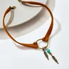 Pendant Necklace Bohemian Choker Boho Feather Bead Brown Leather Chain Necklace Fashion Lady Jewelry Party Gift 230831