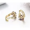 Stud Yellow Gold Color Lucky Four Leaf Clover Heart Cut Purple CZ Small Hoop Earrings For Women Girls Child Kids Jewelry Aros 230830
