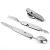 4-in-1-Campingbesteck, silbernes Klappbesteck-Set mit Messer, Gabel, Löffel, Flaschenöffner, EDC-Werkzeug, Gadgets für Wandern, Camping, Picknick