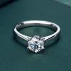 Jewelry Pouches Synthetic Moissanite Diamond One-carat Classic Minimalist Smooth Six-claw Ring Female