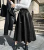 Skirts PU Faux Leather Hollow Out Elegant Women Loose Casual Ladies 2023 Autumn Winter High Waist A-line Midi L846A