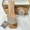 Tofflor Tiaopilao Sandaler Kvinnor Summer 2023 Designer Clear Crystal Square Toe Flat Female Fashion Brand Ladies Beach Shoes